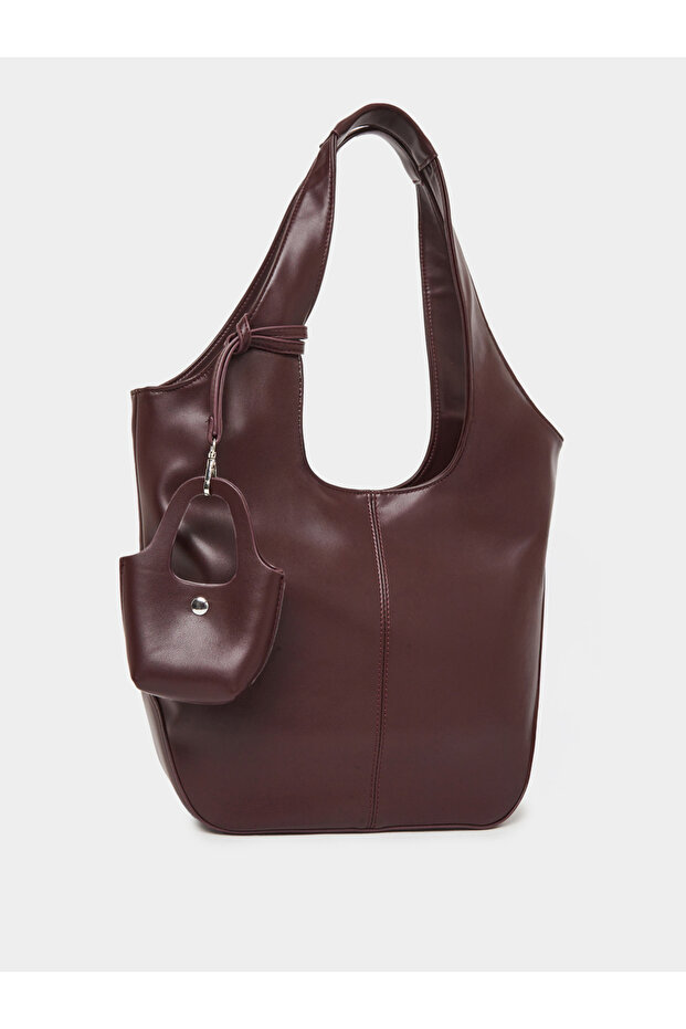 Brown Hobo Shoulder Bag with Charm