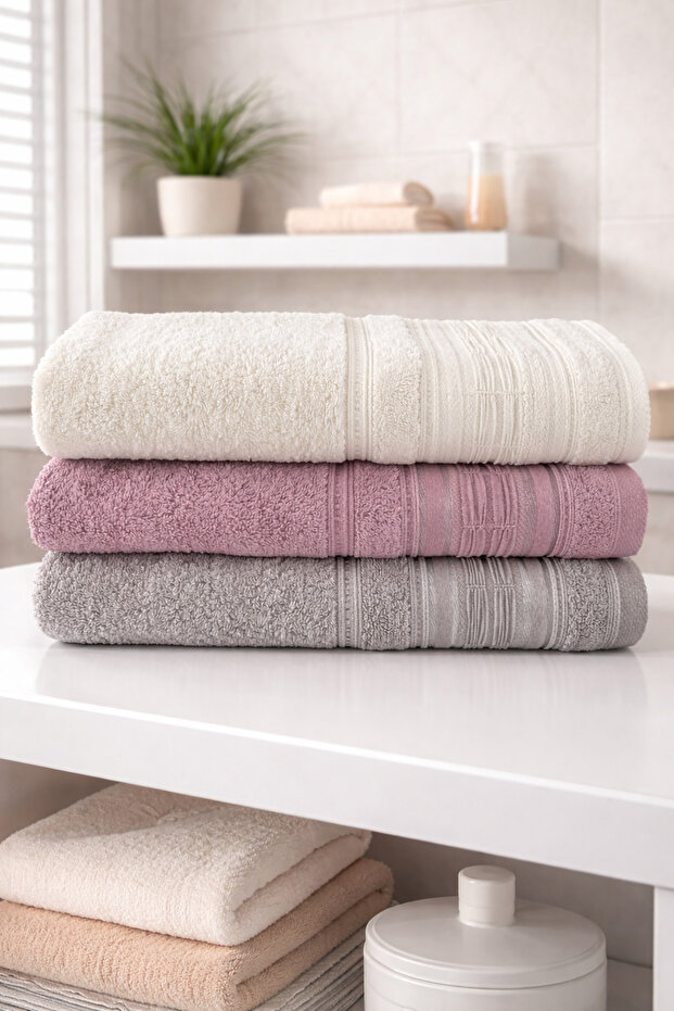 Durul Doğan Cotton 3-Piece Hand and Face Towel Set Daily, Dowry Towel Set