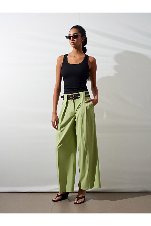 72670 Double Belted Pleated Trousers-F.Green