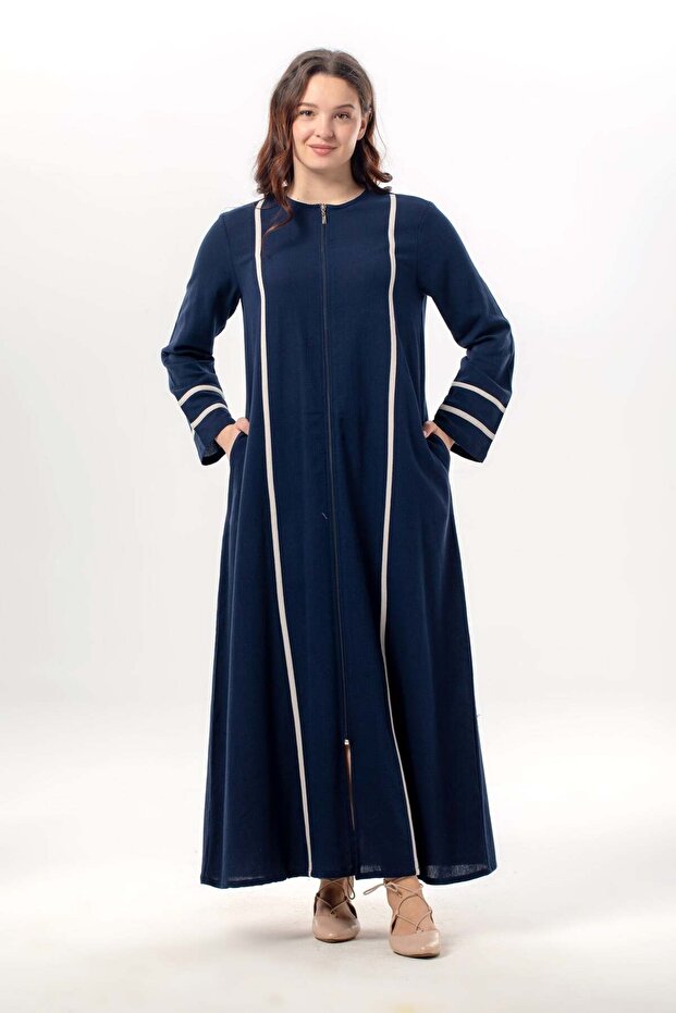Long Sleeve Gülfem Zippered Summer Shawl Cloth Ferace Navy Blue Lcvt