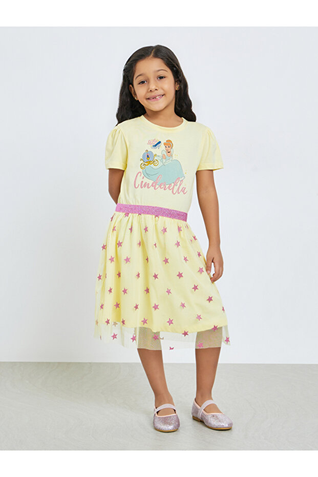 Girls Yellow Cinderella Print Dress