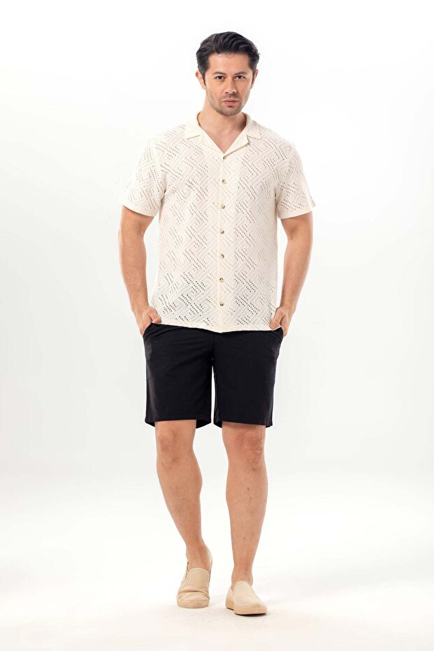 Short Sleeve Girit Summer Kopanaki Men's Shirt Cream Krm