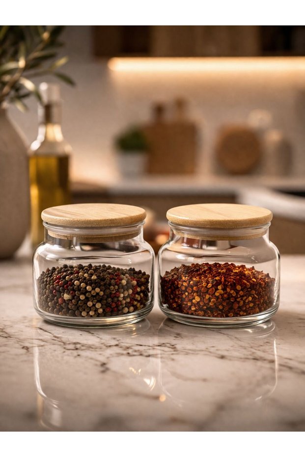 Glass Storage Container and Spice Jar with Wooden Lid