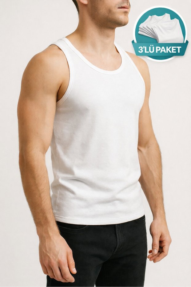 3 Pieces Bersel Men's 100% Cotton a Quality Classic White Combed Cotton Undershirt with Straps