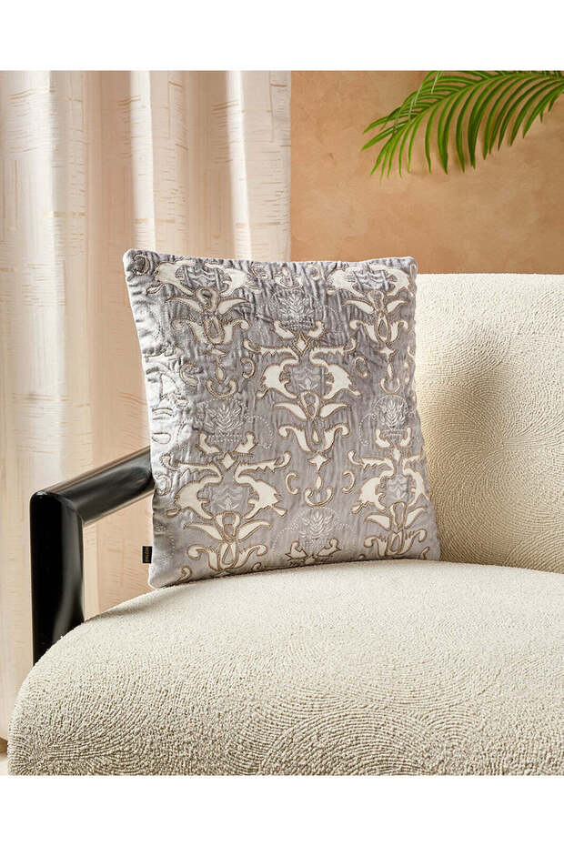 Silver And Ivory Velvet Cushion