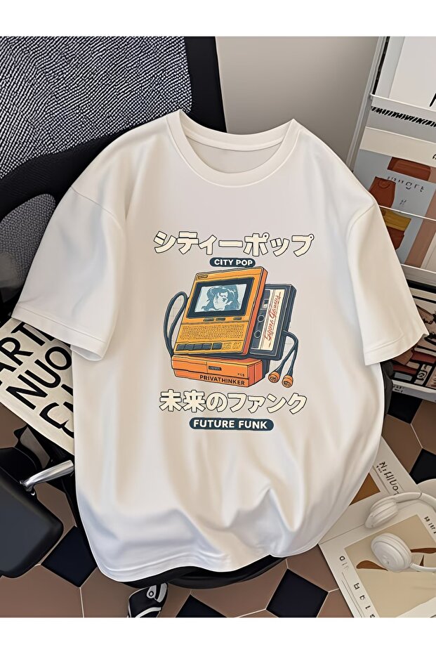 Retro-Futuristic City Pop Printed Unisex Oversize T-Shirt