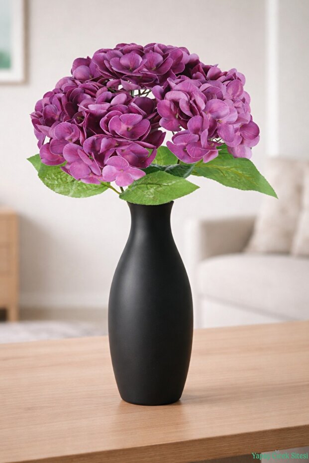 Wet Textured Artificial Hydrangea Bunch 5 Branches Purple