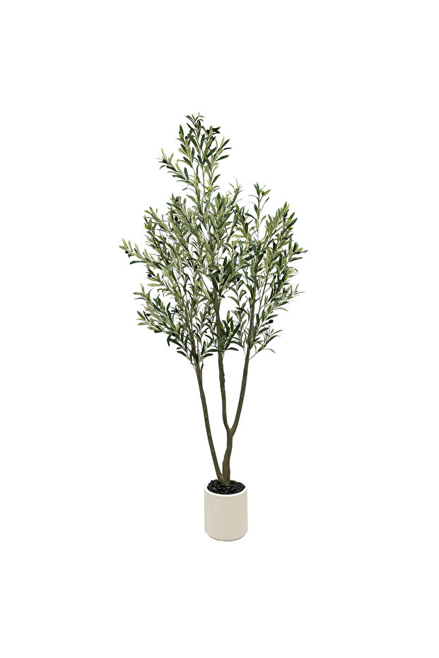 214cm Artificial Olive Trees 3 Trunks,Faux Olive Tree with White Planter for Home Office Decor