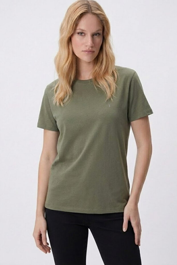 Women's Crew Neck Summer Loose Khaki T-Shirt