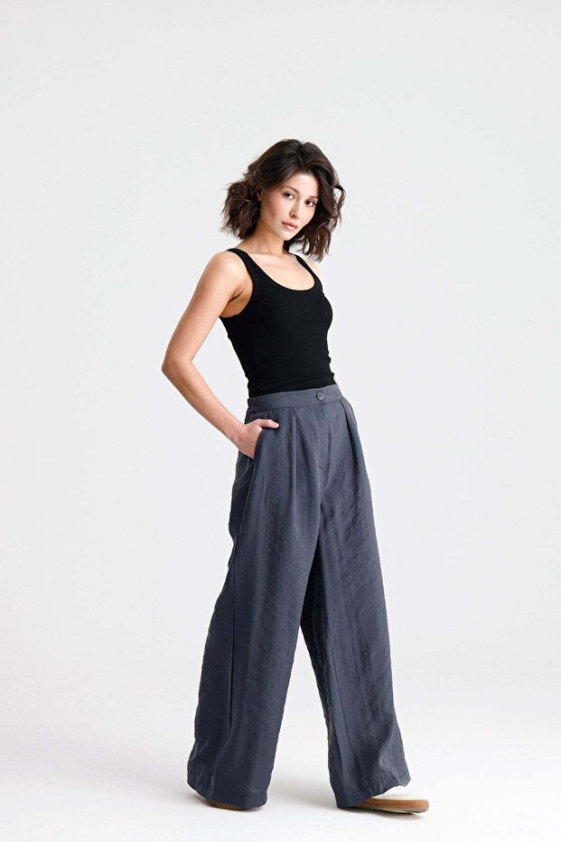 Women's Anthracite Premium Tensel Fabric Palazzo Trousers 31074