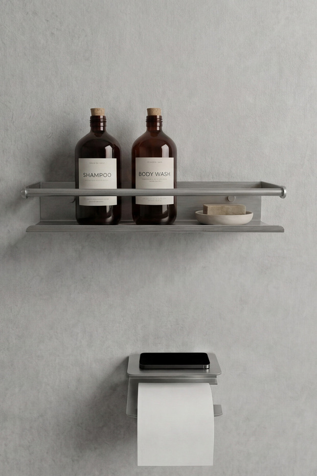 Stainless Steel Bathroom Shelf and Toilet Paper Hanger, Adhesive Waterproof
