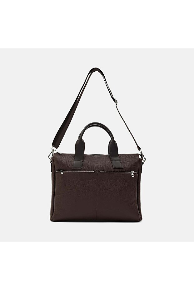 Men's Brown Shoulder Strap Briefcase - 1