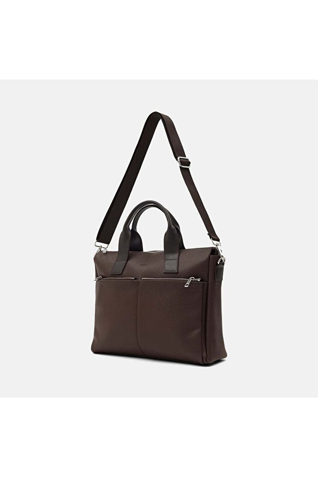 Men's Brown Shoulder Strap Briefcase - 2