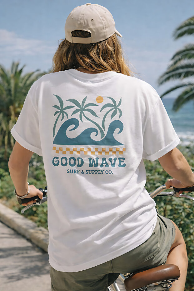 Good Wave Back-Printed Unisex Oversize T-Shirt – Cotton Crew Neck Casual T-Shirt