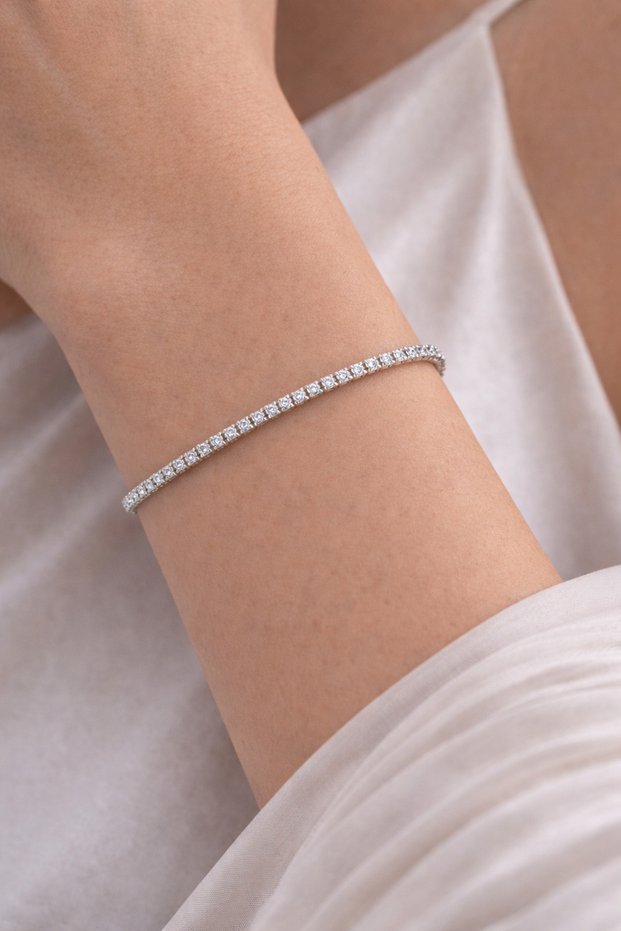 Waterway Silver Color Tennis Chain Stainless Steel Stylish Zircon Stone Gray Bracelet 2 mm (17+2 cm)
