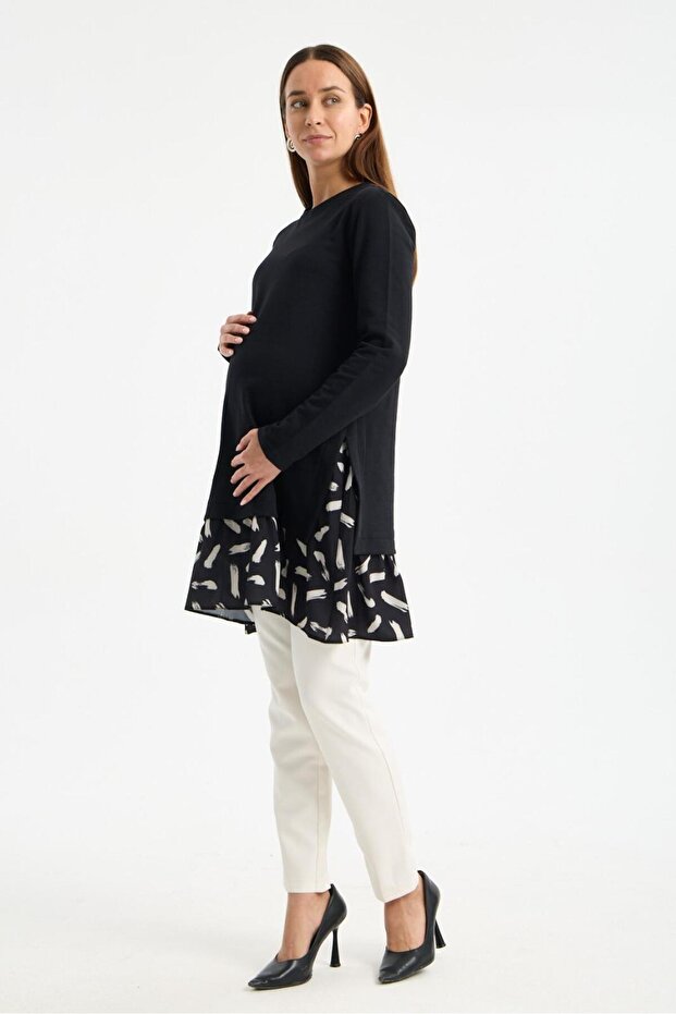 5130-Cotton Combed Chiffon Combination Maternity Wear Tunic-Dress