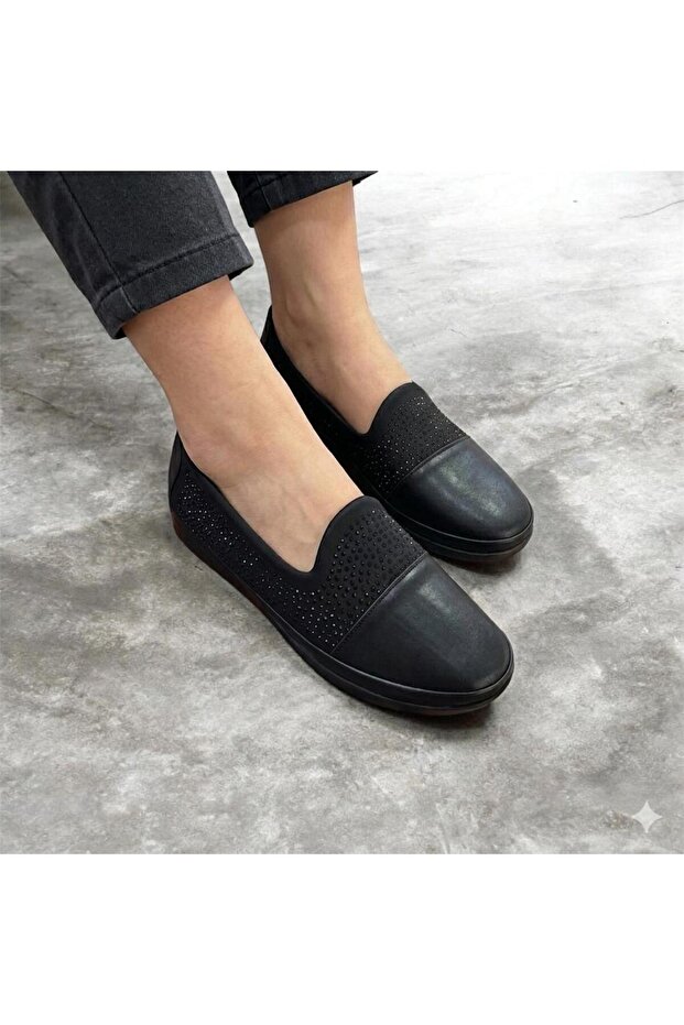 Özhan Black Leather Inside Orthopedic Daily Footwear