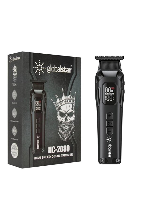 Globlastar High Speed Hair Clipper Black HC-2080 – 8000 RPM Professional Trimmer with LED Display