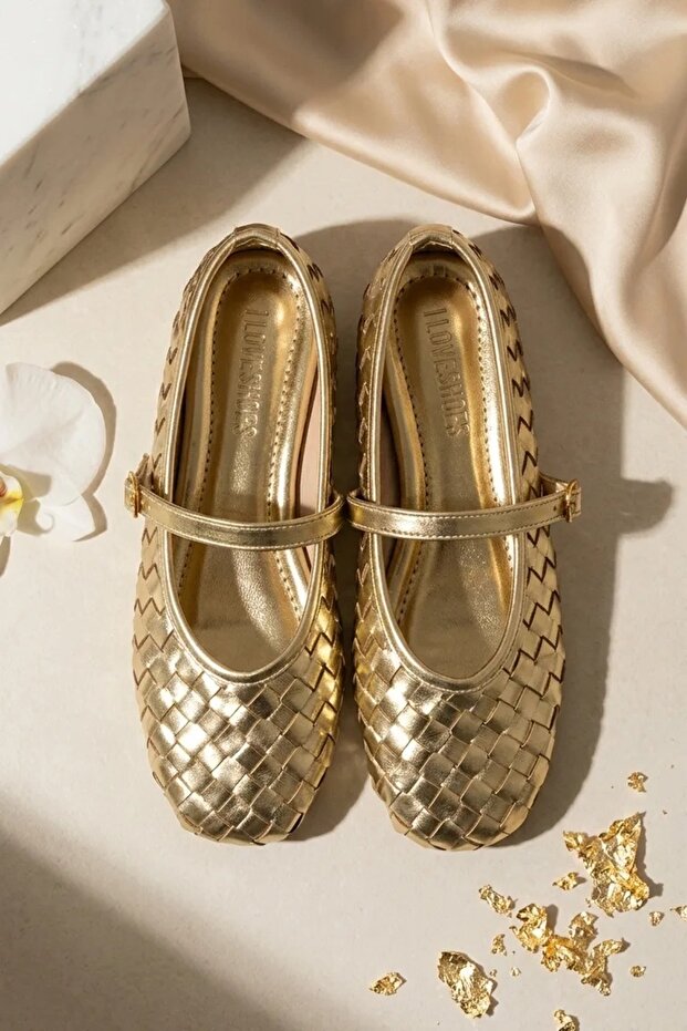 Roselle Gold Shiny Leather Women's Ballerinas