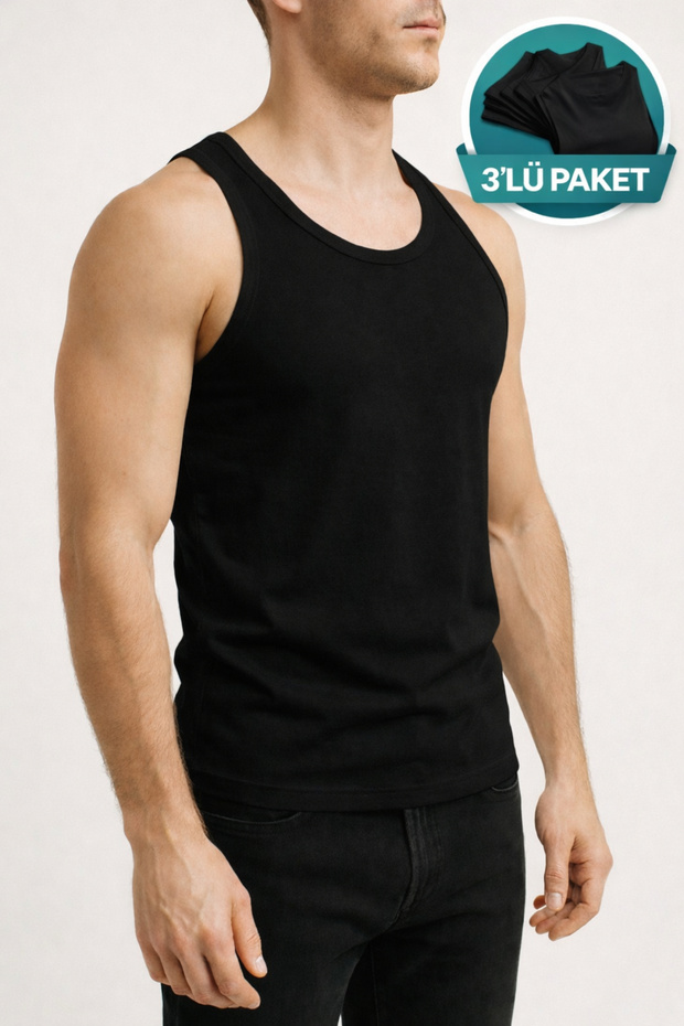 3 Pieces Bersel Men's 100% Cotton a Quality Classic Black Combed Cotton Undershirt with Straps