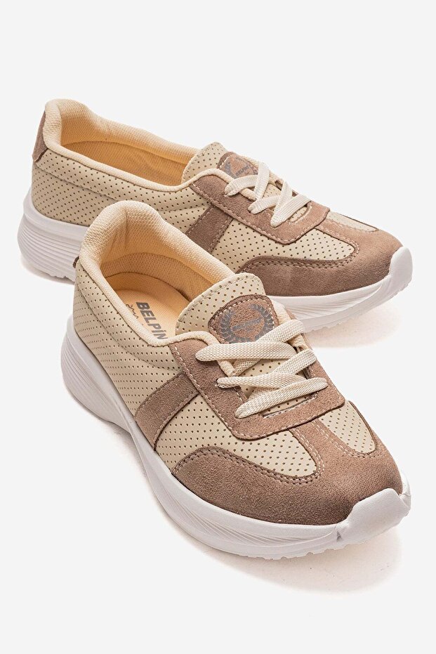 Women's Linen Sports Shoes Beige Vison Suede