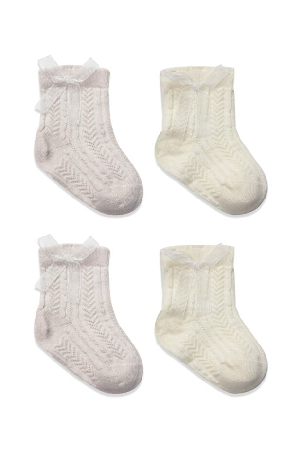 Bowknot Combed Cotton Socks 2-Pack 10149 Stone