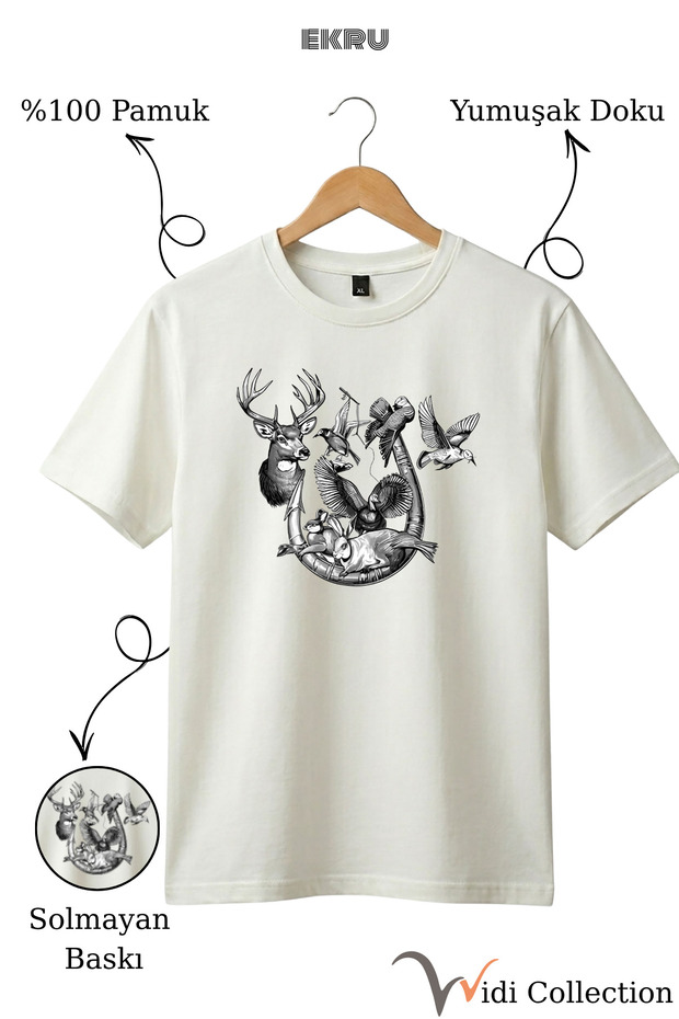 Nature Themed 100% Cotton Unisex Regular Fit T-Shirt with Wolf and Dog Figures