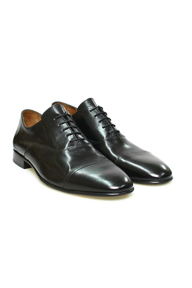 Black Color Lace-Up Genuine Leather Leather Sole Men's Shoes