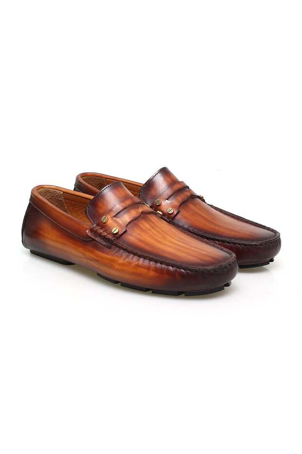 Tan Color Laceless Genuine Leather Men's Shoes