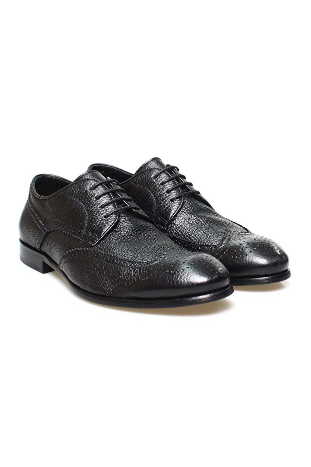 Black Color Lace-Up Genuine Leather Leather Sole Men's Shoes