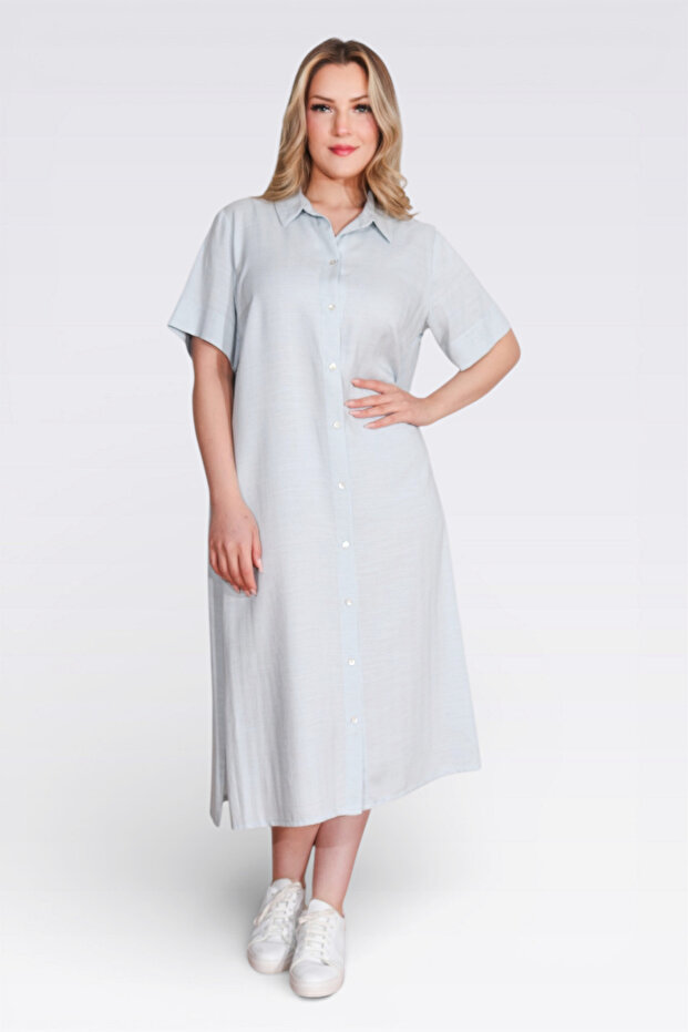 40289 Blue Light Fabric Short Sleeve Dress