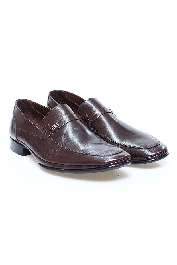 Brown Laceless Genuine Leather Men's Shoes