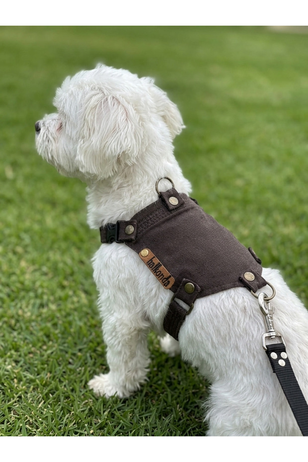 Dog Chest Harness Adjustable for Small & Small Breeds Denim Dark Brown