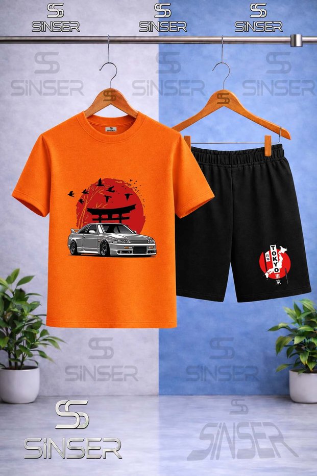 Children's Car Tokyo Red Circle Onunde Printed Crew Neck T-Shirt - Shorts Set