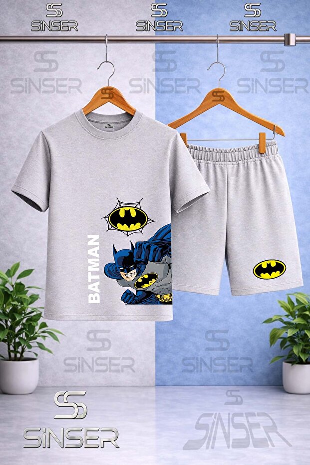 Children's Batman Side Punch Printed Byk Printed Crew Neck T-Shirt - Shorts Set