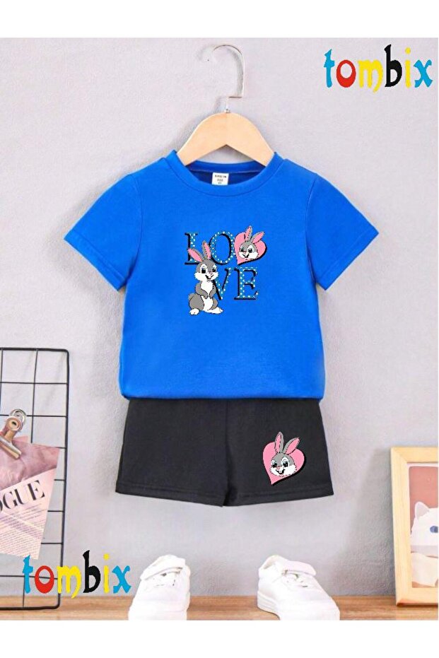 Love Rabbit Printed T-Shirt Shorts Summer Children's Set