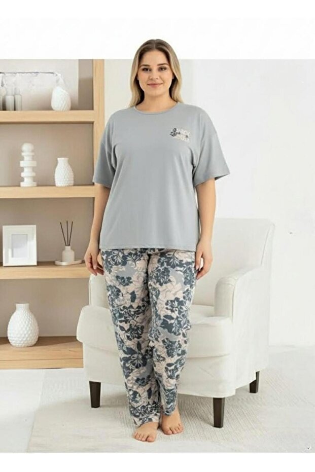 Women's Ring Viscose Crew Neck Short Sleeve Slim Pajama Set 1445/4 - 1 Piece - 2