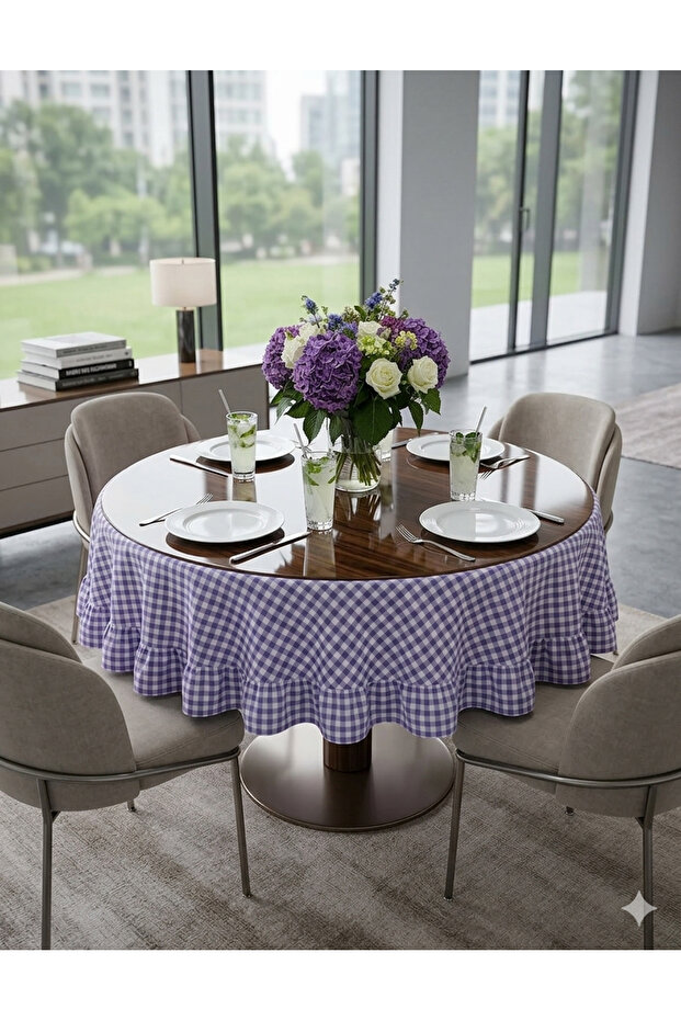 Round Ruffled Gingham Tablecloth - 5