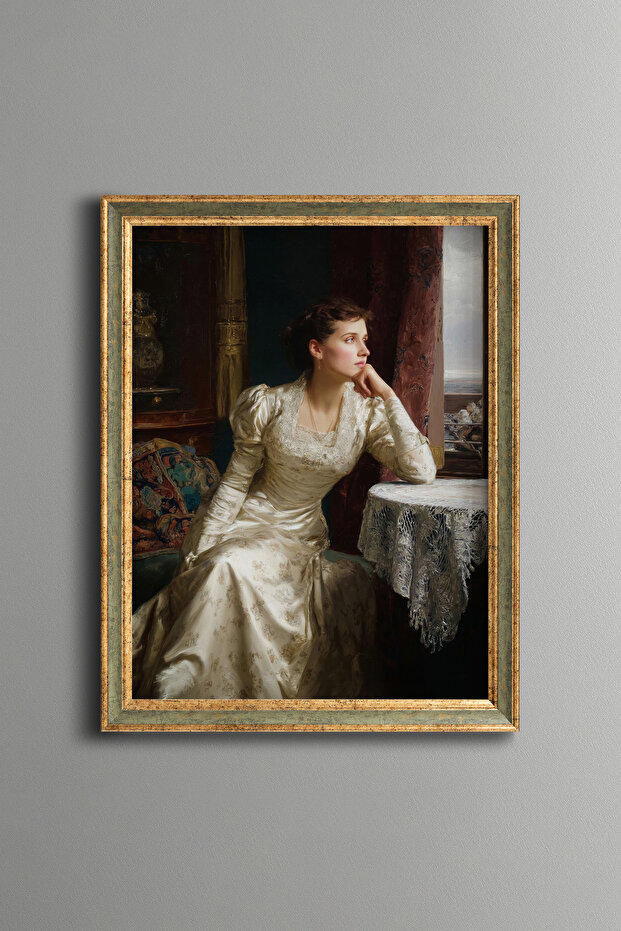 انتظار على النافذة - إطار بنمط عتيق - موديل نحيف