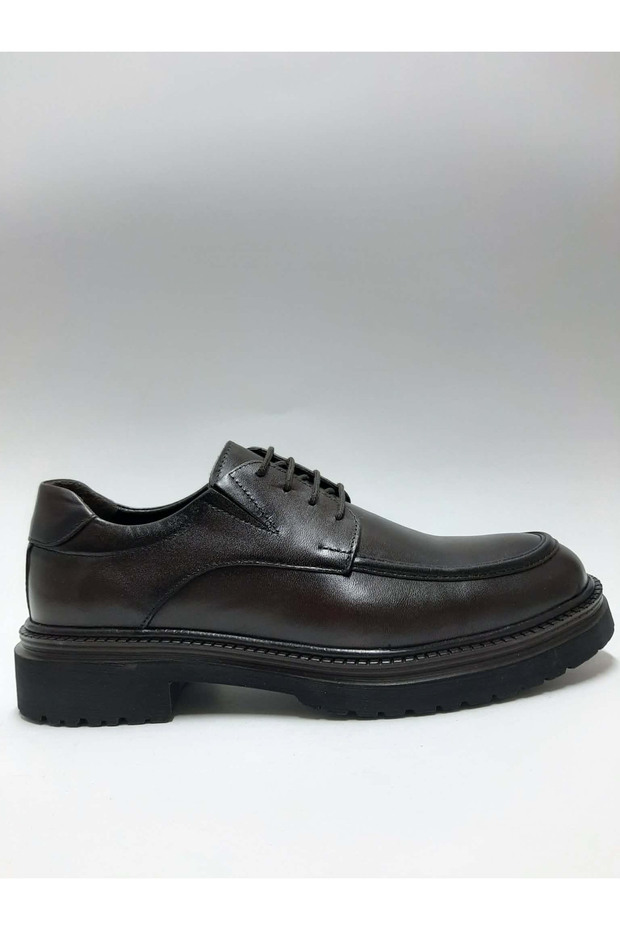 Genuine Leather Lace-Up Heel-Headed Brown Classic Casual Model Men's Shoes