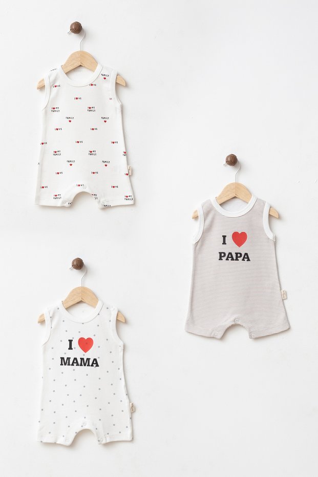 Baby 100% Cotton Papa&Mama Embroidered 3-Piece Rubberized Jumpsuit Newborn Hospital Release Baby Outfit 0-3 Months