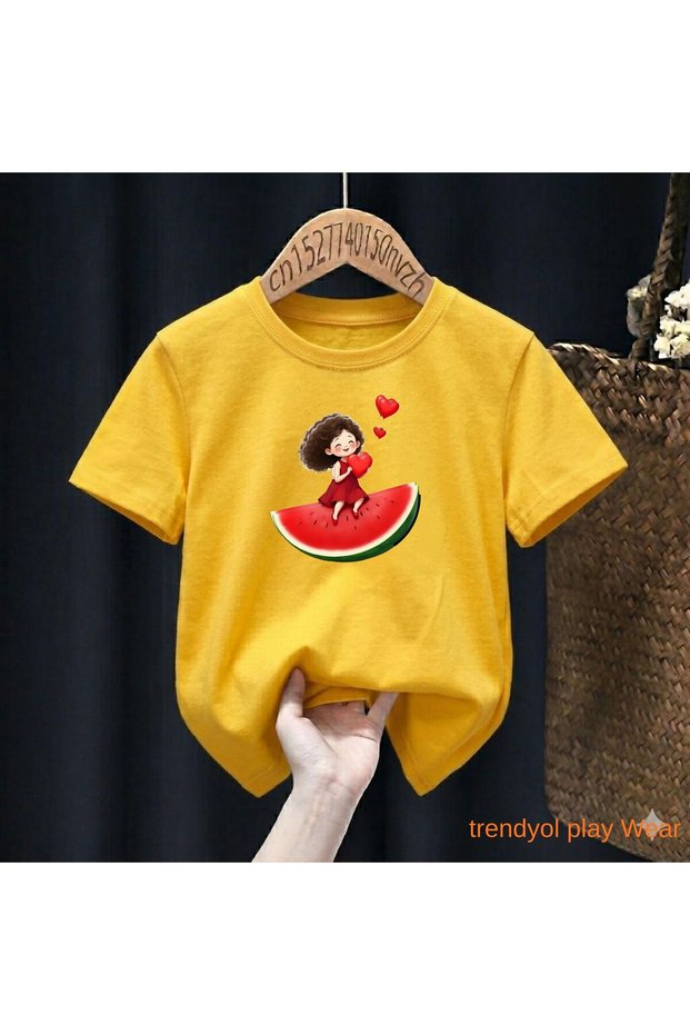 Watermelon Heart 2026 New Season Printed 100% Children's Unisex T-Shirt 5 6 -7 8-9 10 -11 12 Years Old