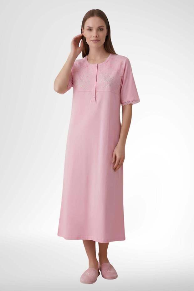 Mecit 6363 pink women's 100% cotton long nightgown