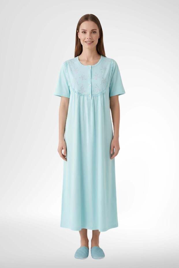Mecit 6364 turquoise women's 100% cotton long nightgown