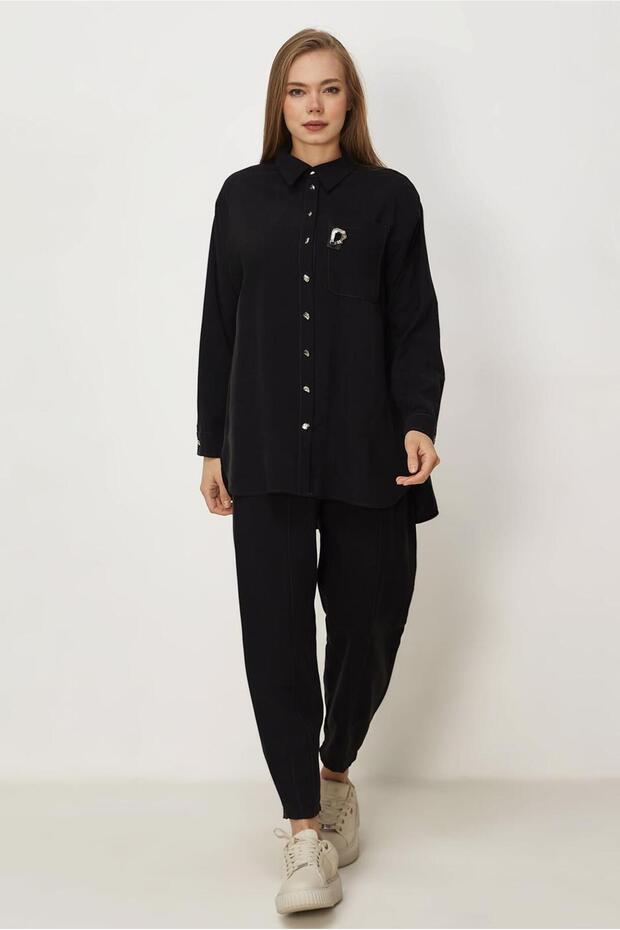 Shirt Collar Pants Suit 46399
