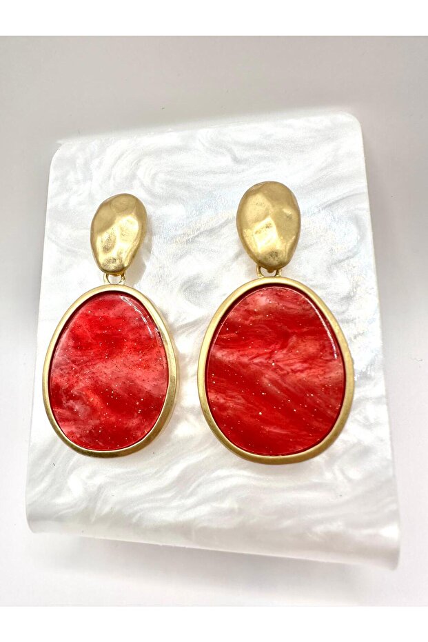 Oval Earrings with Dangle Pink Gold Detail
