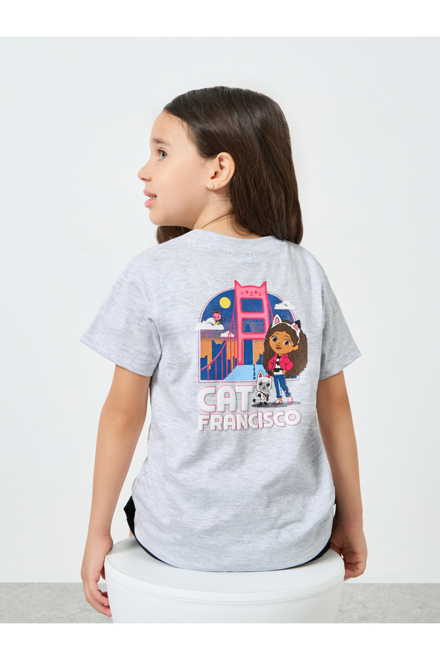 Girls Grey Cat Francisco Graphic T-Shirt