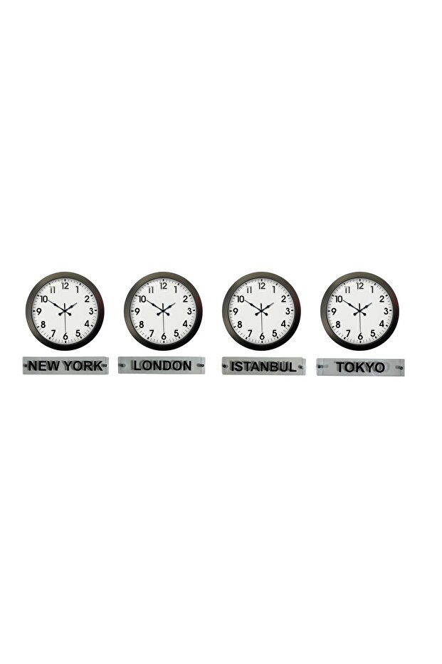 Black Prestige 36 cm Metal World Time Clocks with Signs – Set of 4 Black Rvryt-Rs345 - 3
