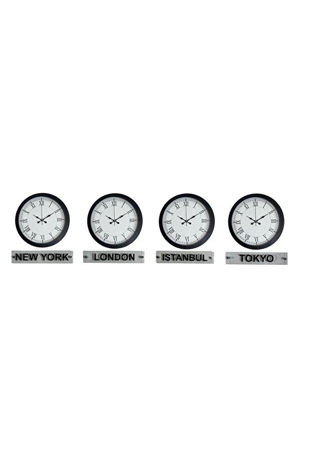 World Time Pro 4-Piece Metal Black 36 cm World Wall Clock Rvryt-Rs345 - 3