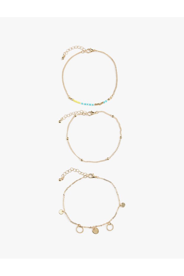 Bead Detailed 3-Piece Chain Bracelet Set